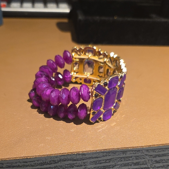 Source Unknown Purple and Gold Statement Bracelet - Picture 2 of 4